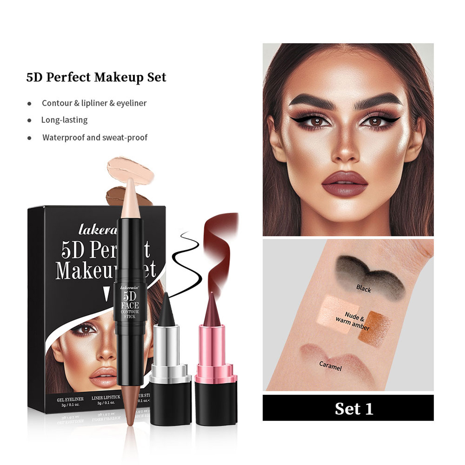 3 PCs Lipstick Lip Liner Eyeliner - Image 2
