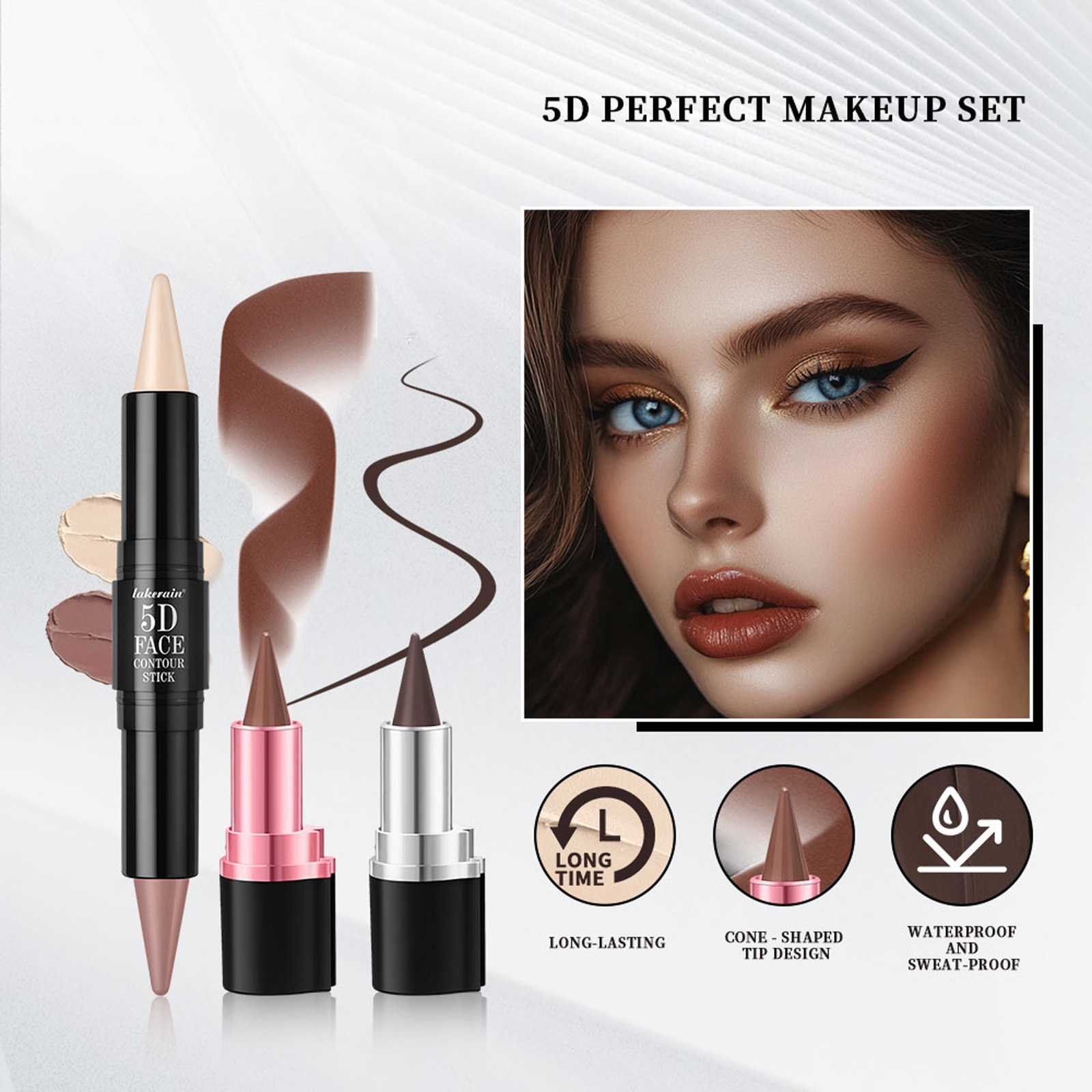 3 PCs Lipstick Lip Liner Eyeliner - Image 8
