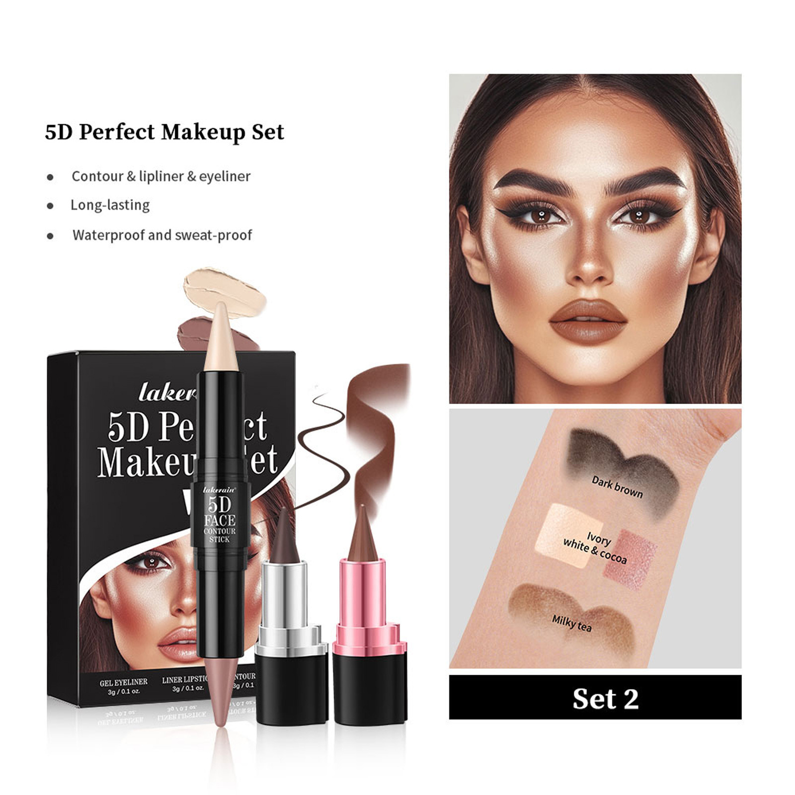 3 PCs Lipstick Lip Liner Eyeliner - Image 4