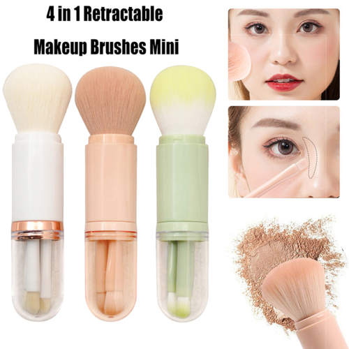 Retractable Makeup Brush Portable 4 In 1 Travel Brush Set - Image 2