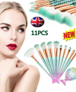 11pcs mermaid-gradient blue with fan-shaped makeup brush