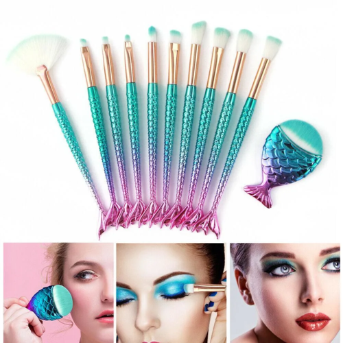 11pcs mermaid-gradient blue with fan-shaped makeup brush - Image 2