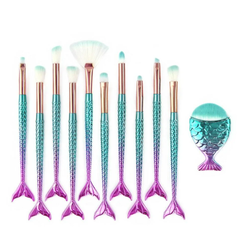 11pcs mermaid-gradient blue with fan-shaped makeup brush - Image 4
