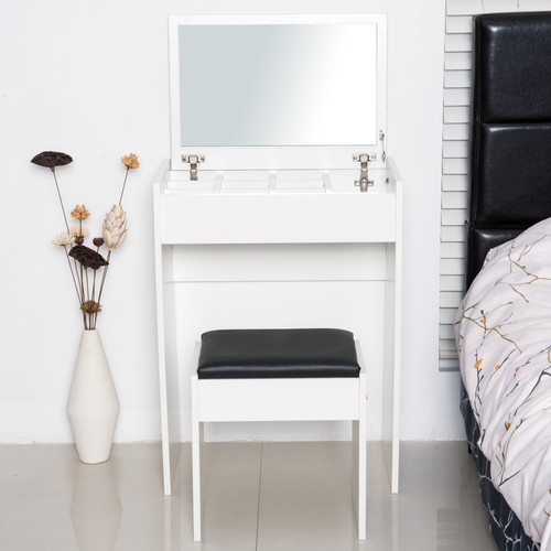 HOMCOM Mirrored Vanity Set Dressing Table and Stool Set Makeup Desk