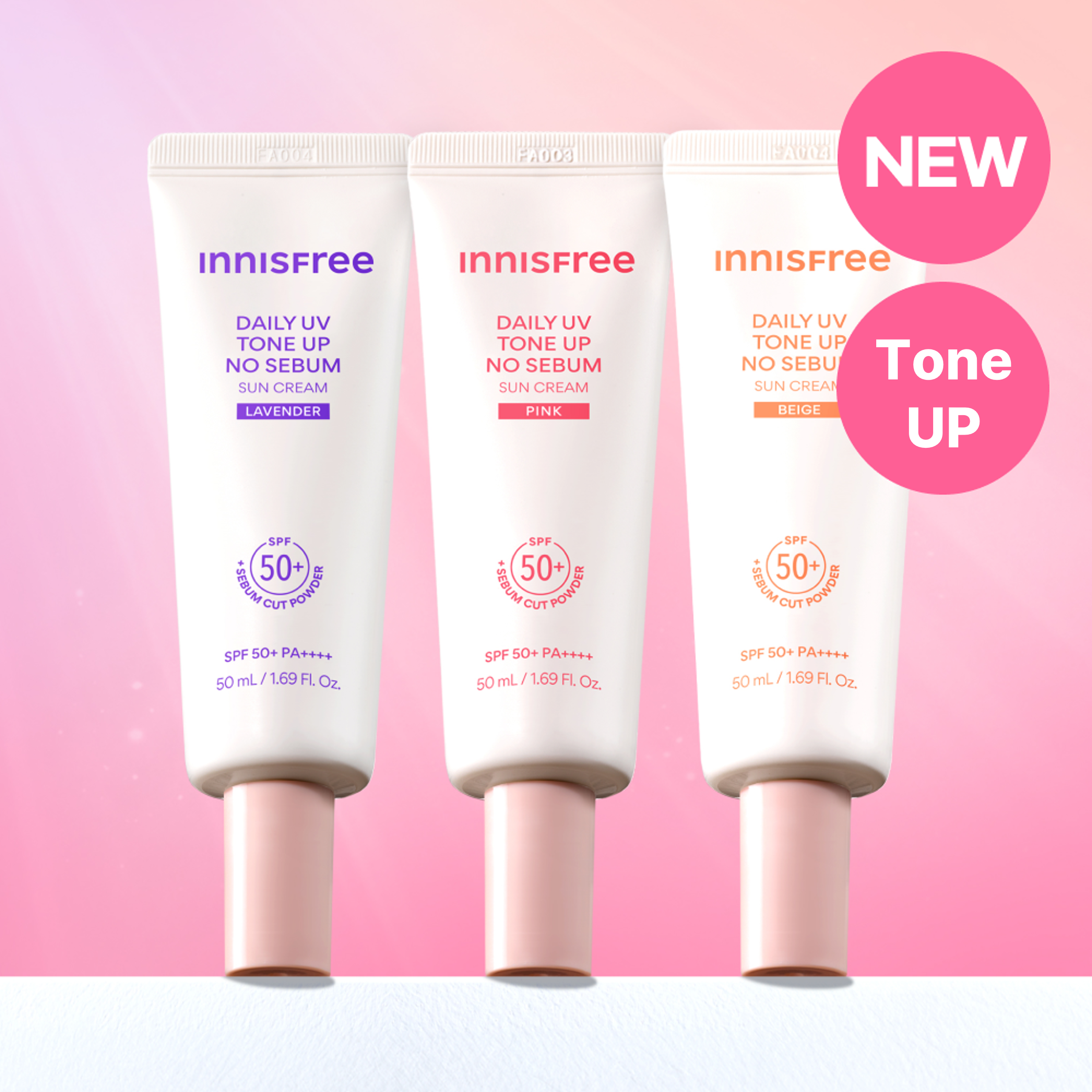 INNISFREE Daily UV Tone Up No Sebum Sun Cream 50ml (3 Options) (Pink/Lavender/Beige)