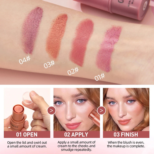 3-in-1 Cheek Blush Stick Lip Tinted Eyes Cheek Lips Brighten Cream - Image 6