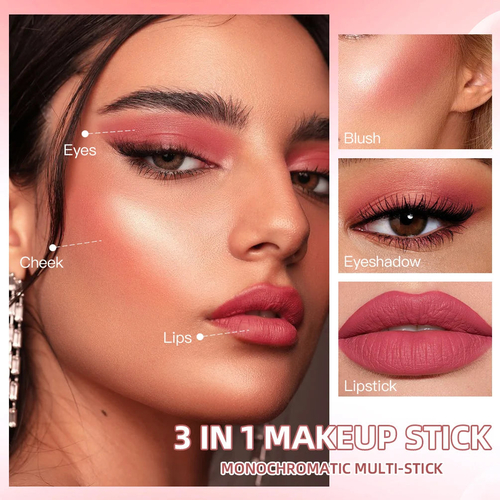 3-in-1 Cheek Blush Stick Lip Tinted Eyes Cheek Lips Brighten Cream - Image 3