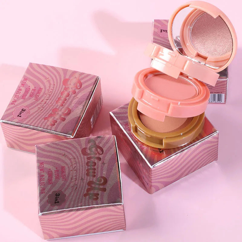 3 In 1 Matte Highlighter Contouring Blush Palette Pearly Shiny - Image 6
